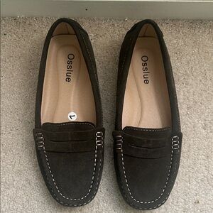 Osslue Women's Dark Brown Suede Leather Loafers  Ladies Moccasins Driving Mocs